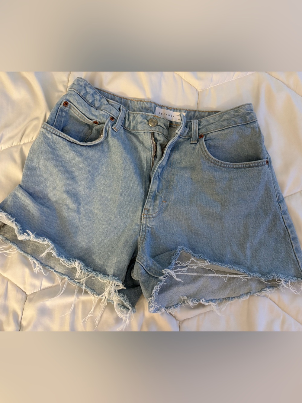 Topshop Light Blue Denim Shorts with Frayed Hem